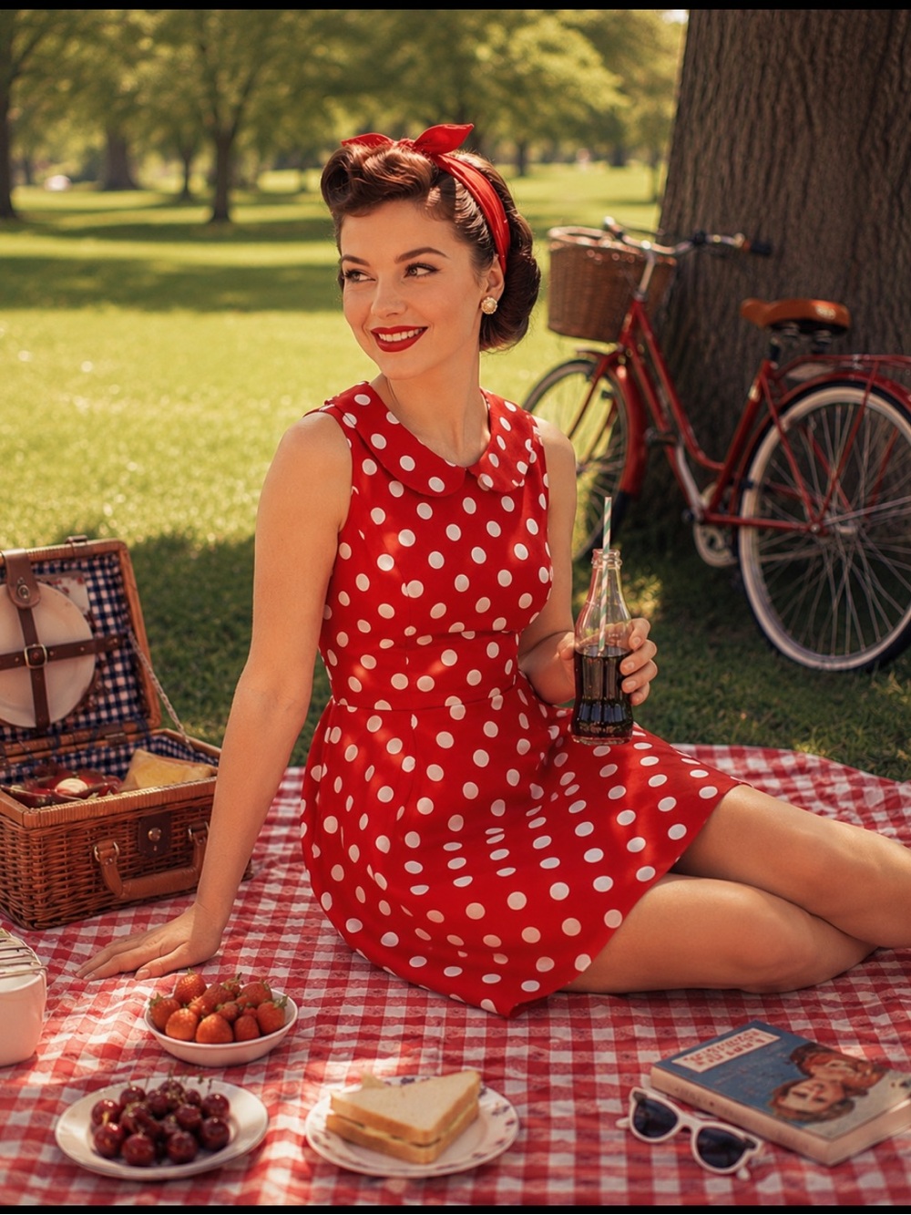 Sleeveless Vintage Inspired Red Polka Dot Mini Dress with Peter Pan Collar